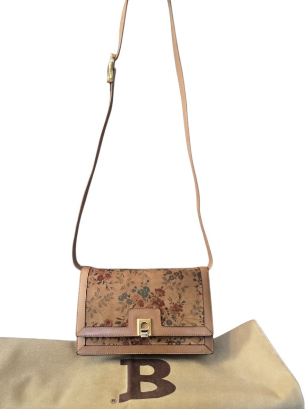 Bally Vintage Floral Suede & Leather Shoulder Bag w/ COA & Dustbag in EUC